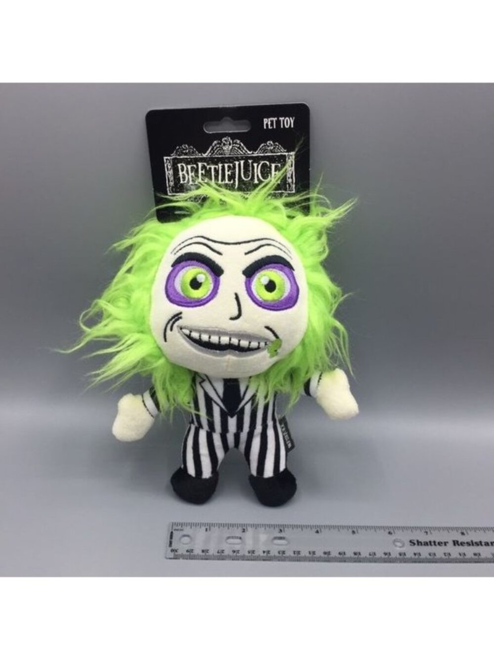 Beetlejuice Character 8" Plush Squeaker Dog Toys White Green Black